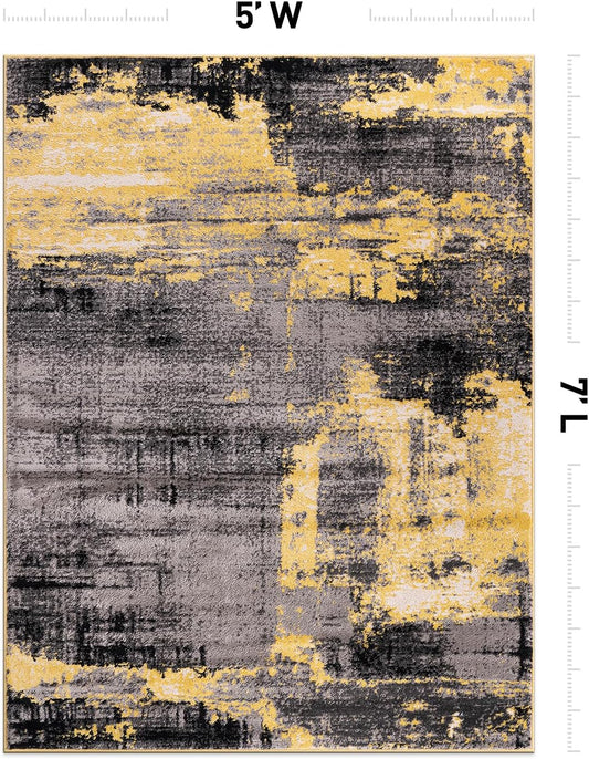 Modern Abstract Design Non Shedding Soft Ideal for Living Room,Bedroom,Kitchen Area Rug 5' x 7' Yellow