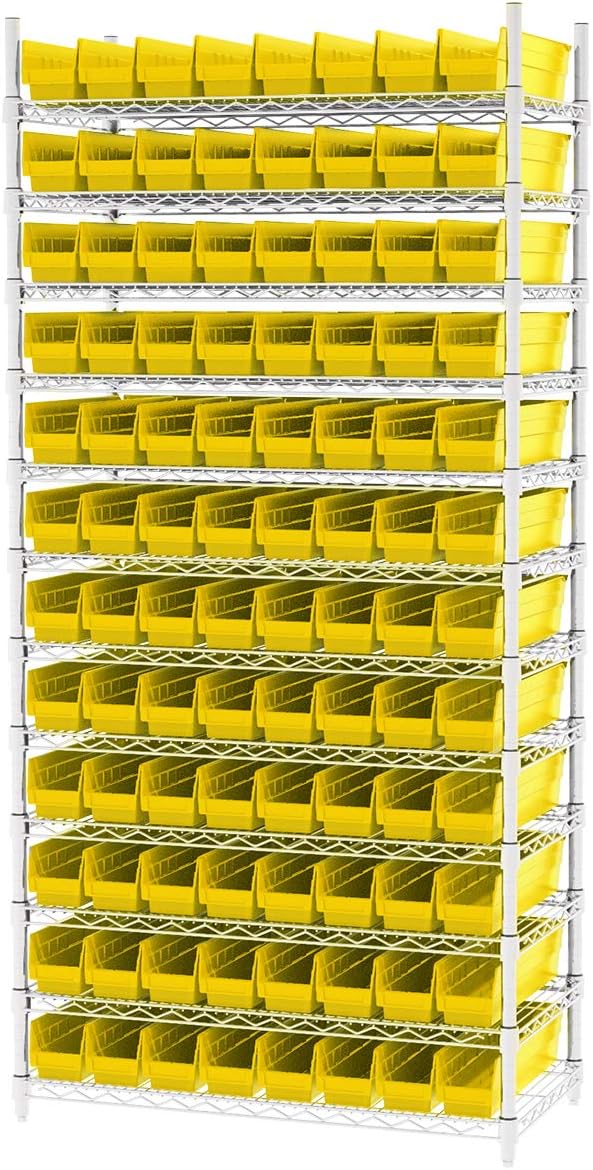 30128 Plastic Shelf Bins, Heavy Duty Storage Bins for Garage, Closet, and Drawer Organization, 18-Inch x 4-Inch x 4-Inch, Yellow, 12-Pack
