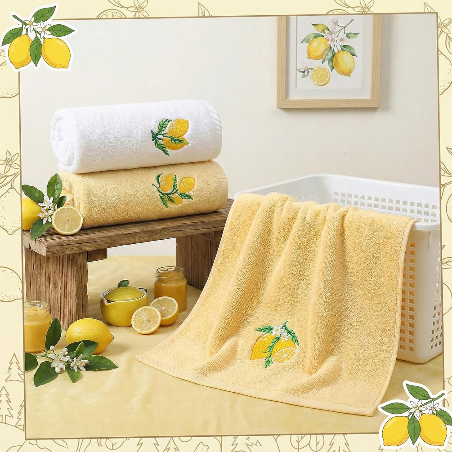 3 Pcs Summer Lemon Hand Towels for Bathroom Yellow Lemon Farmhouse Bathroom Decor 14x29 Inch Cotton Embroidered Decorative Guest Hand Towels Soft Absorbent Kitchen Towel for Home Room Decor Gifts