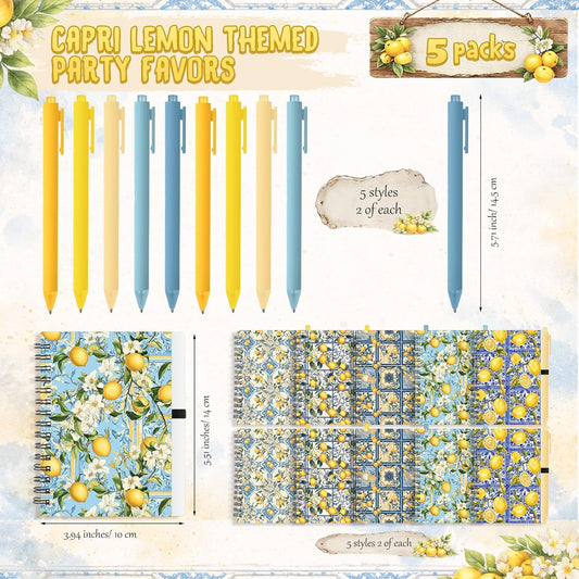 10 Set Lemon Journals with Pen Lemon Party Favors Include Spiral Notebooks and Ballpoint Pens Portable Notepads for Office Back to School Fruit Lover Gifts Birthday Party Supplies