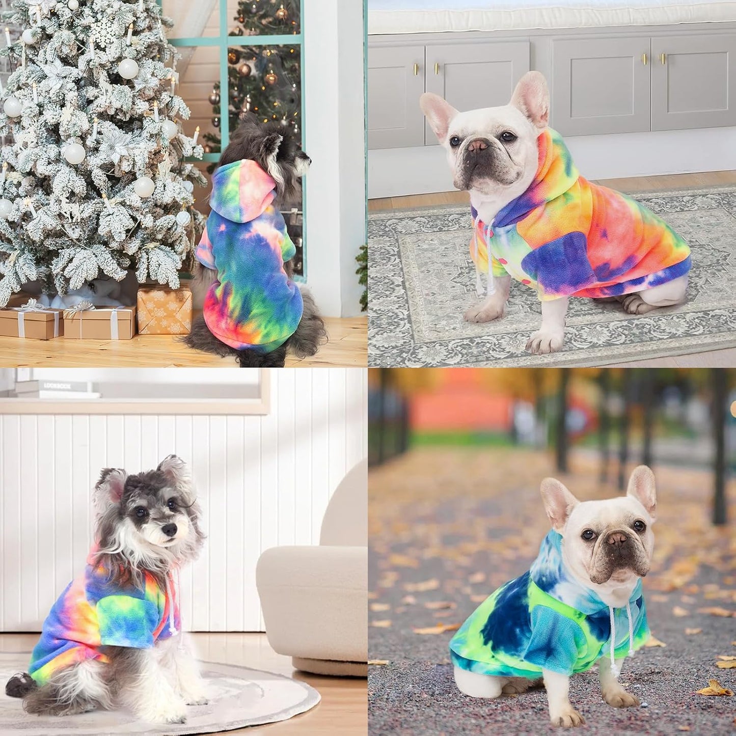 Dog Hoodie Tie Dye Dog Sweatshirt Chic Winter Clothes Ultra-Soft Warm Sweaters for Small Medium Dogs Fashion Pet Clothes for Dogs (Blue/Yellow/Green, XS (Back: 9.05",Chest: 13.77", Neck: 12.59"))