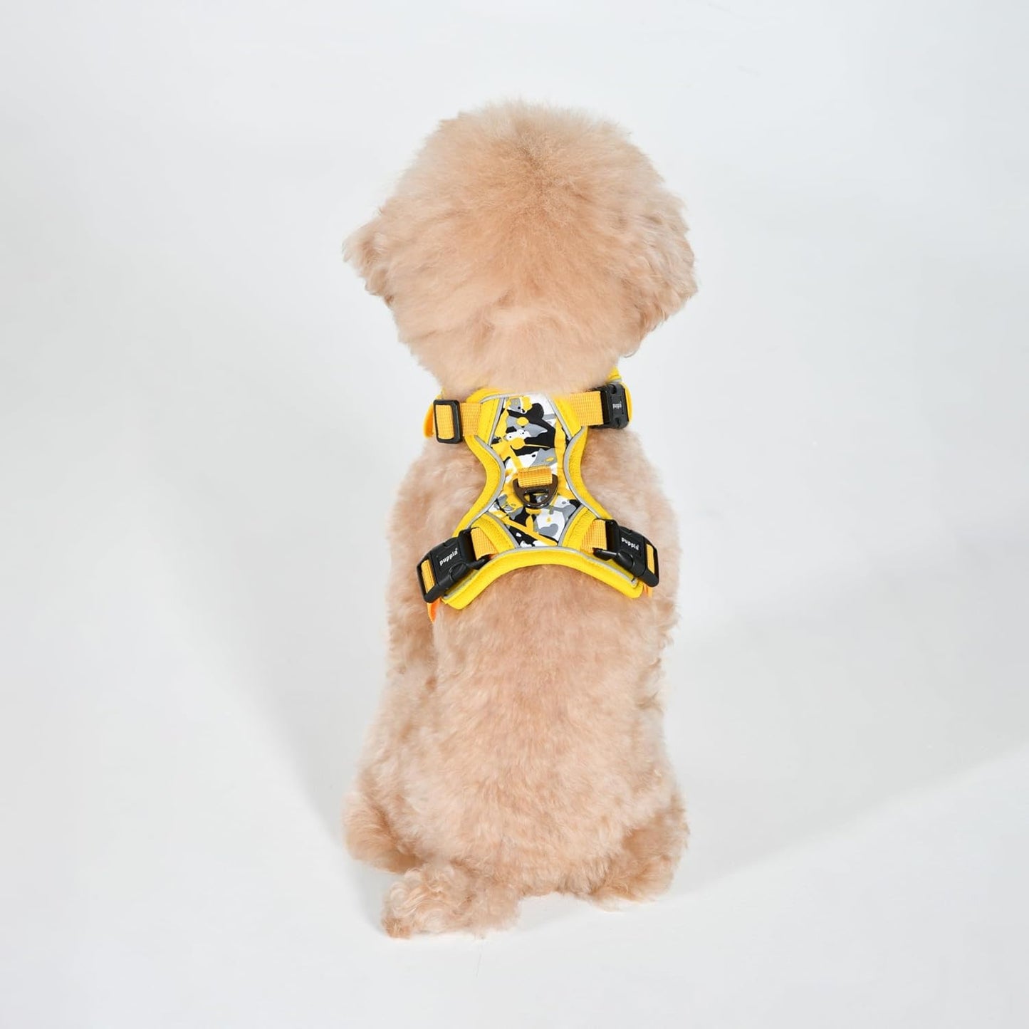 Abstract Dog Harness H Sturdy Adjustable Neck and Chest Reflective Paint Pattern Front and Back D-Ring for Small and Medium Dogs, Yellow, Medium