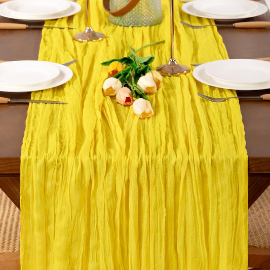 Yellow Cheesecloth Table Runner 1pc Boho Gauze SummerTable Runner 120 inches 10FT for Wedding Baby Bridal Shower Birthday Party Graduation Holiday Home Decor