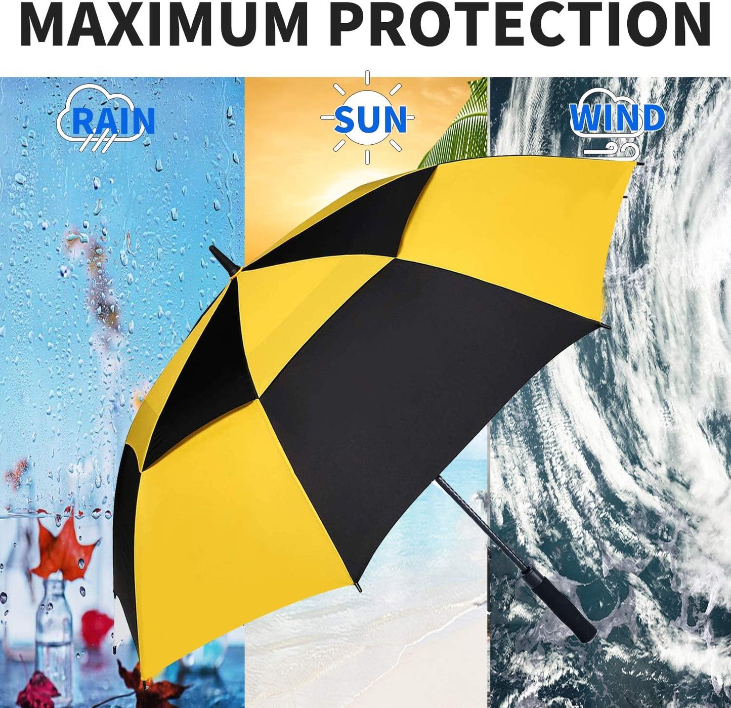 Extra Large Golf Umbrella,54/62/68/72 Inch Automatic Open Umbrella | Double Canopy Vented Windproof, 210T Pongee Fabric Waterproof , Large Umbrellas for Rain Heavy Duty, Big Umbrella, Oversized