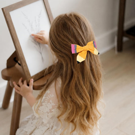Back to School Pencil Hair Bows Clips,The Hand Painted Yellow Pencil Schoolgirl Pigtail Bows Clips Gifts for Toddler Kids Kindergarten 1st 2nd 3rd 4th 5th Grade (Pencil Bows 3) (Printing Pencil)