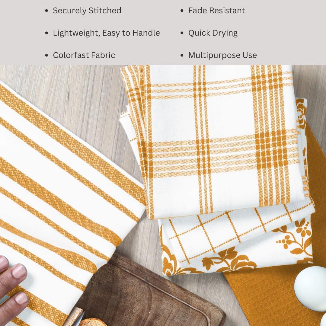 Assorted Kitchen Towels 100% Cotton 16x26 Inch - Super Absorbent, Soft & Quick Drying, Multi-Purpose for Drying & Cleaning, Ideal for Kitchen & Home Use, Set of 5 Low-Lint Dish Towels Yellow