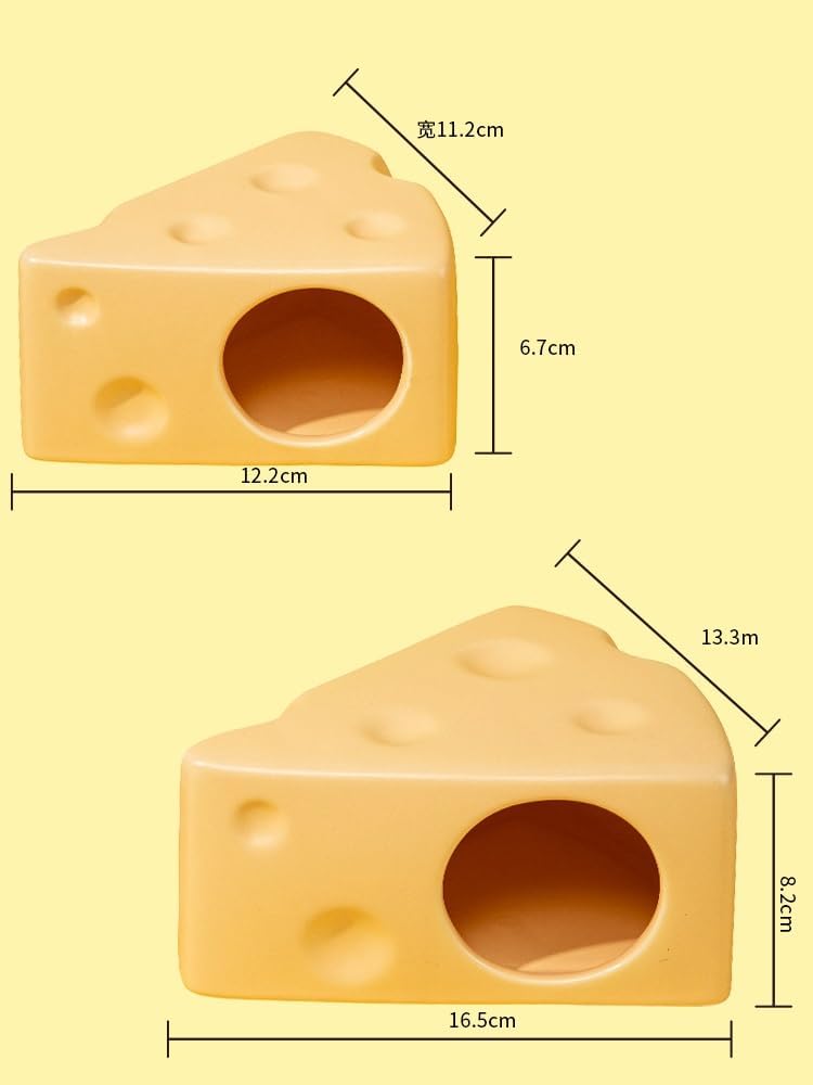 Hamster Hideout Ceramic,Cheese Shape Funny Small Animal Pet Bed for Hamster,MINI Hut Cave Cage Accessories for Dwarf Hmaster,Gerbils,Small Guinea Pig and Hedgehog (Medium,Yellow)