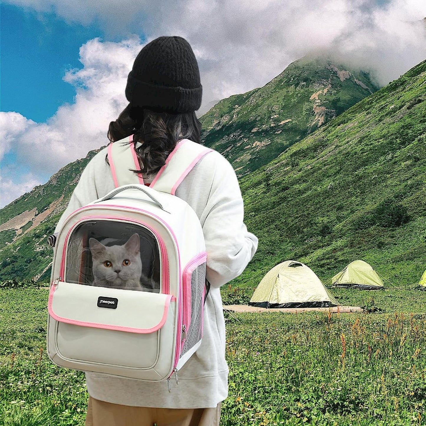 Cat Backpack Carrier for Travel & Hiking - Large Space, Durable & Breathable Pet Carrier for Cats & Small Dogs - Anti-Scratch, Escape-Proof Design (Yellow, Large)