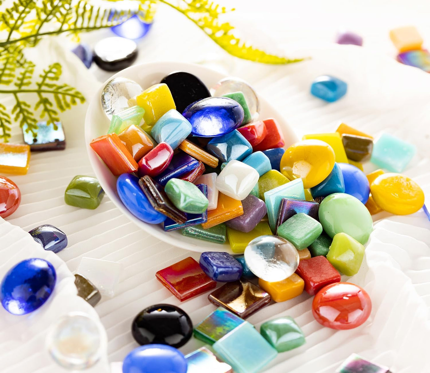 2.2 Pound Great Value Pack Glass Mosaic Tiles Bulk for DIY Crafts, Various Bright Solid Color Mosaic Pieces Tiles Supplies for DIY Crafting Iridescent Mosaic Glass Pieces