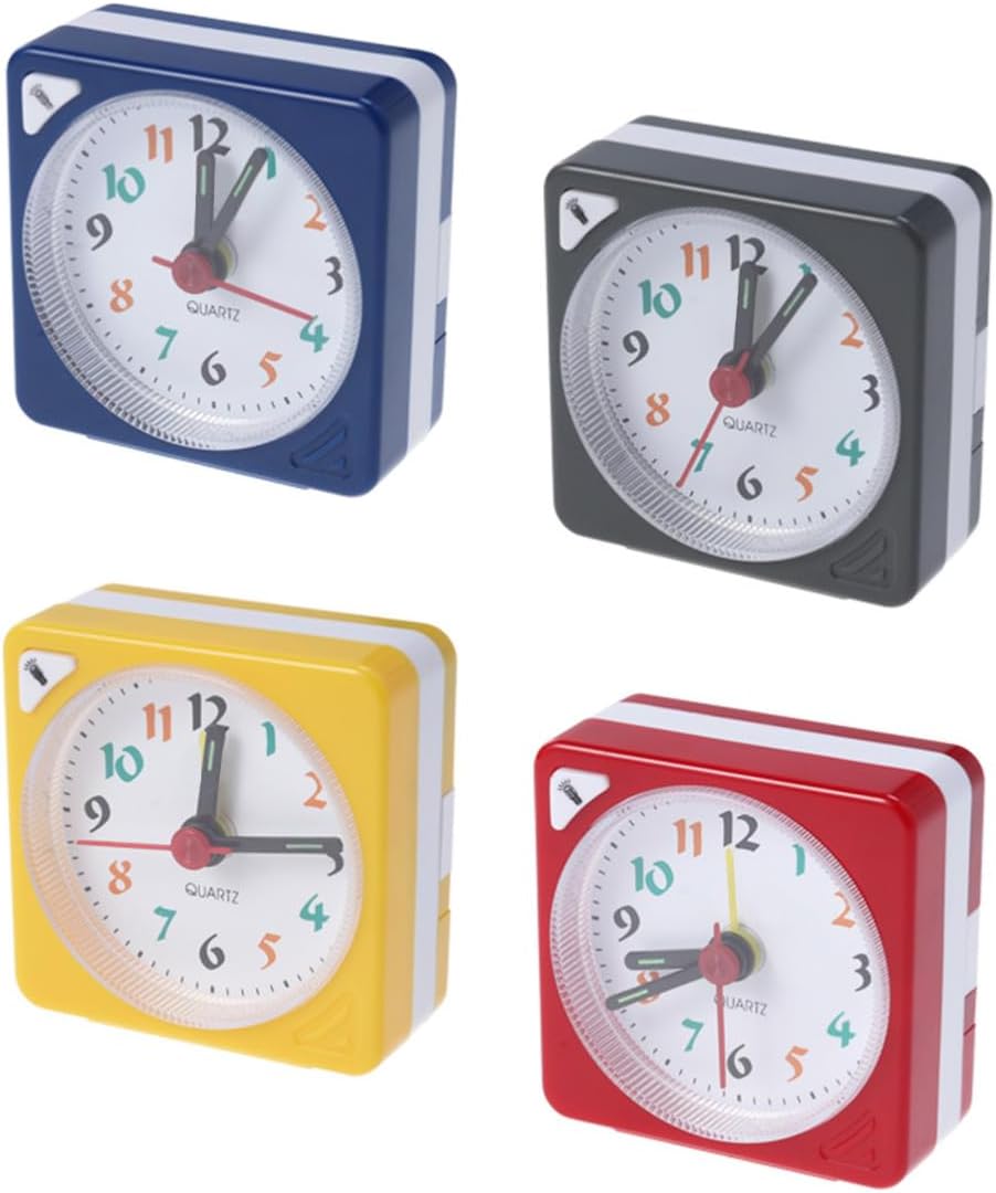 Yellow Plastic Timekeeping Travel Alarm Clock with Lightweight Design and Alarm Function, Square Portable Desk Clock for Bedside and Travel Use