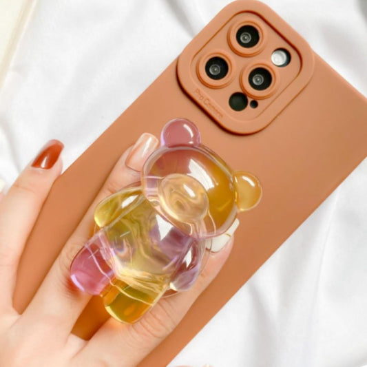 3D Gummy Bear Phone Grip β Cute Dual-Color Expandable & Collapsible Smartphone Grip for Secure One-Handed Use, Cell Phone Accessory (Yellow Purple)
