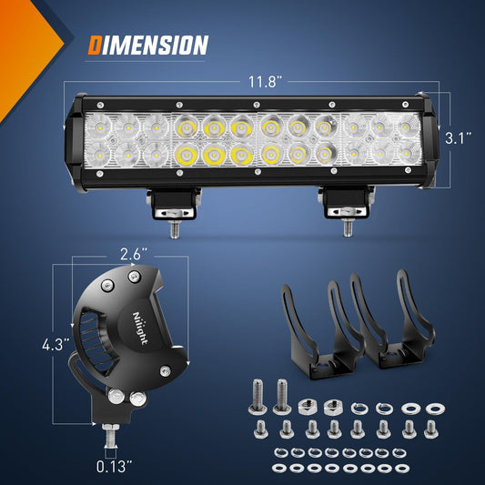 LED Light Bar with Yellow/Black Covers 2 PCS 12 Inch 72 W Spot Flood Combo Off Road Lights Super Bright Driving Fog Boat Lighting for Trucks Pickup Golf Cart SUV ATV UTV 4x4 Van Camper