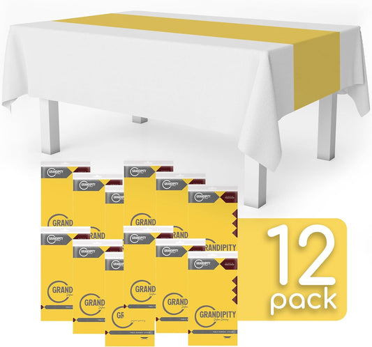 Yellow 12 Pack Premium Disposable Plastic Table Runner 14 x 108 Inch. Table Runner for Dinner Parties & Events