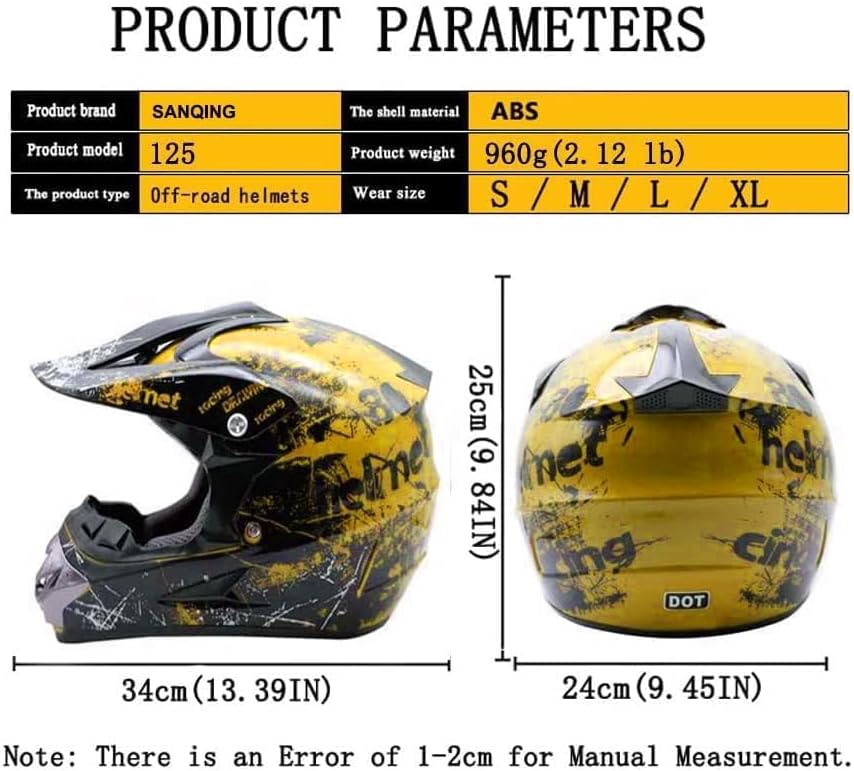 Dirt Bike Helmets Kids Motorcycle Helmet Youth ATV Motocross Full Face Men Women Off-Road Mountain Bike Helmet Adult with(Gloves Goggles Mask) DOT Approved 4Pcs Set