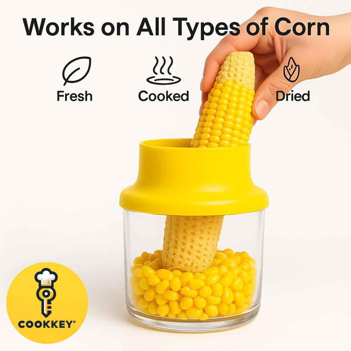 Corn Stripper & Peeler Tool with Built-In Bowl – Safe Non-Slip Handle, Fast Corn Kernel Cutter & Cob Remover, Multi-Purpose Grater for Corn, Ginger & Vegetables (Yellow)