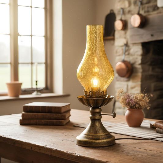 Rustic Lamp,Retro Bedside Lamps with Glass Lampshade,Suitable for Bedrooms, Living Rooms, Bars, Restaurants, Farmhouses, Kitchens,Bulb Included (Brass-Yellow Glass)
