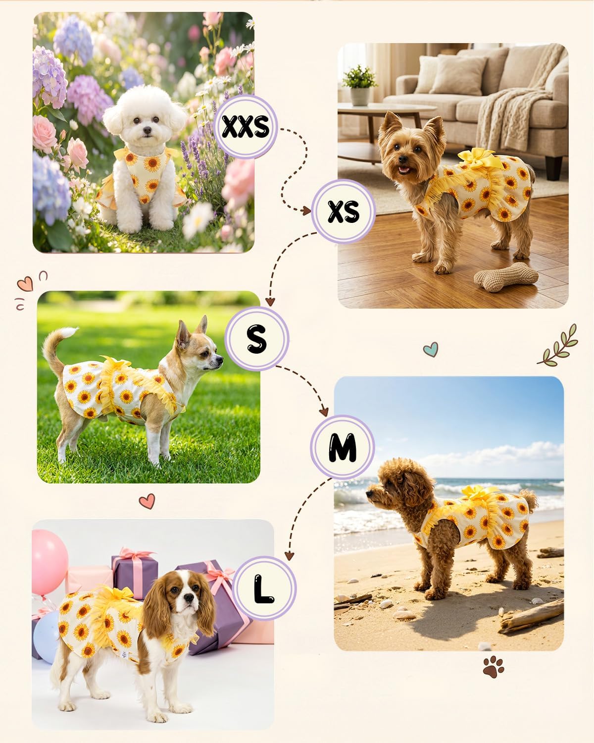 Sunflower Pet Dress for Small Dogs, Cats - Yellow Tulle Ruffle Sleeves - Satin Bow - Summer Garden, Photo Dress