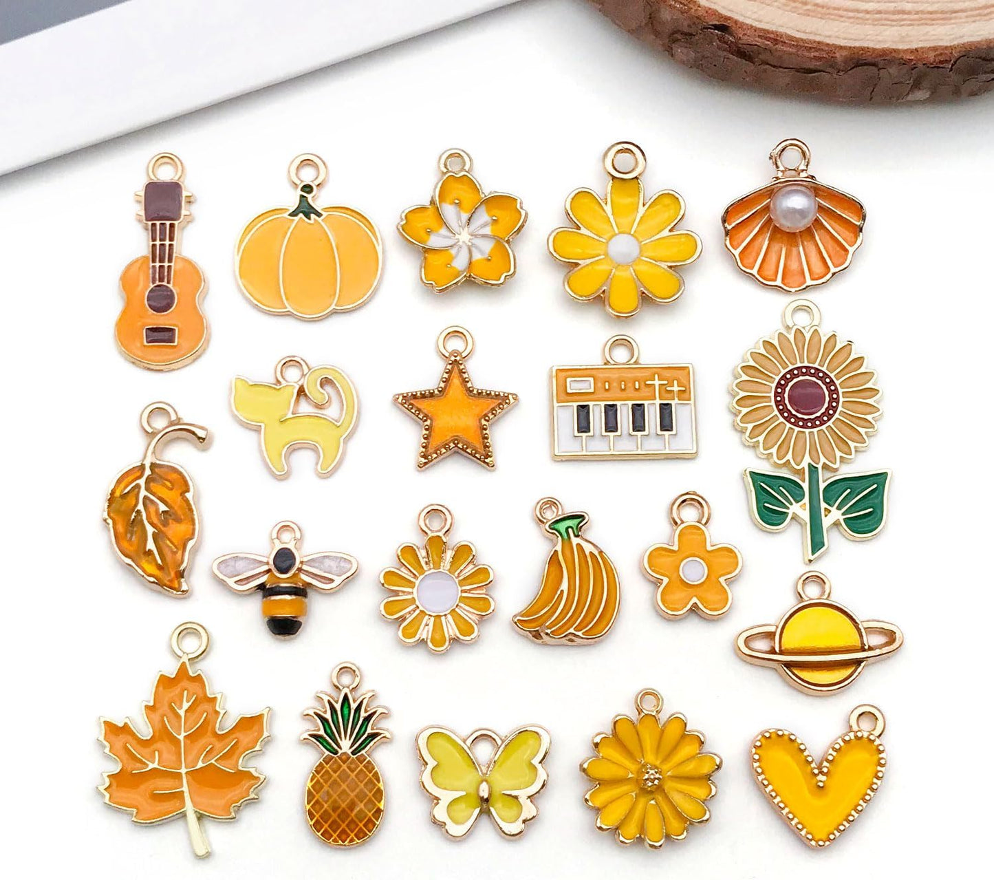 40pcs 20 pairs Assorted Enamel Bracelet Charms for Jewelry Making DIY Necklace Bracelet Earrings Keychain Crafting Charms Kit Crafts (Yellow-SN990)