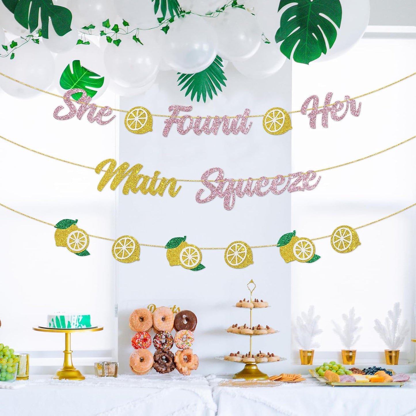 DUOMIMI She Found Her Main Squeeze Banner Lemon Theme Bridal Shower Bride to Be Wedding Engagement Bachelorette Party Supplies Gold Pink Glitter