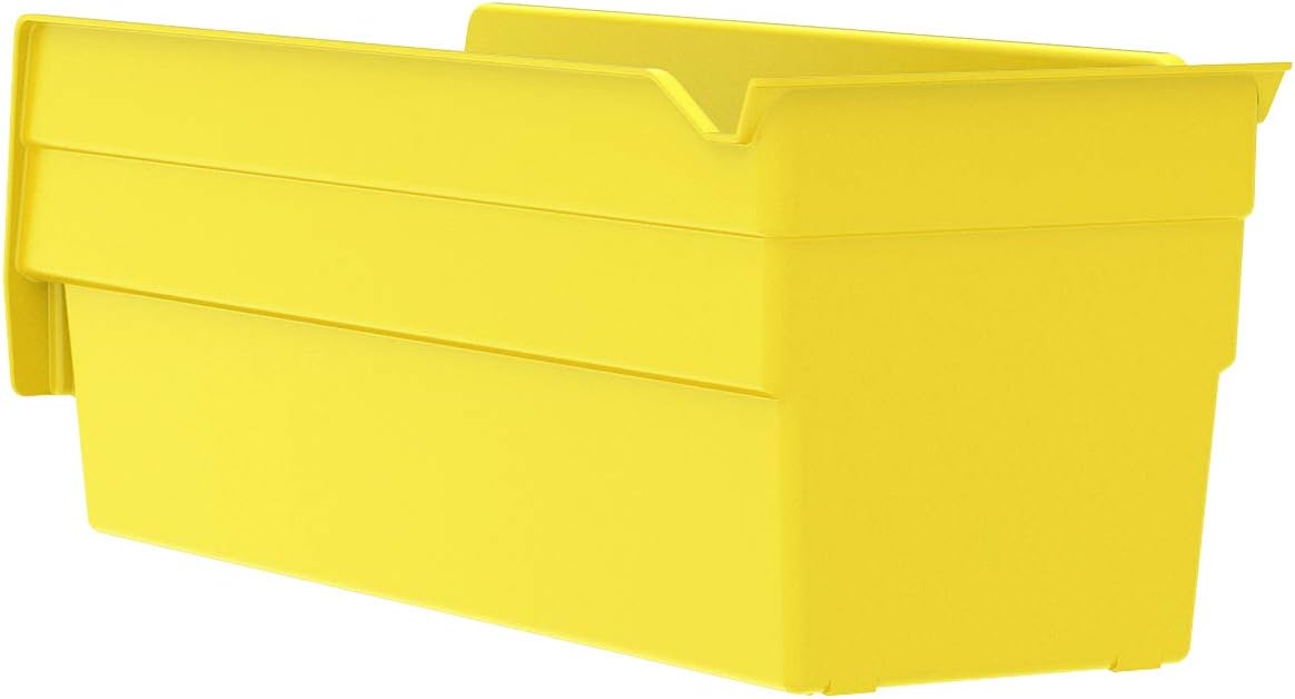 30120 Plastic Shelf Bins, Heavy Duty Storage Bins for Garage, Closet, and Drawer Organization, 12" x 4" x 4", Yellow, 24-Pack