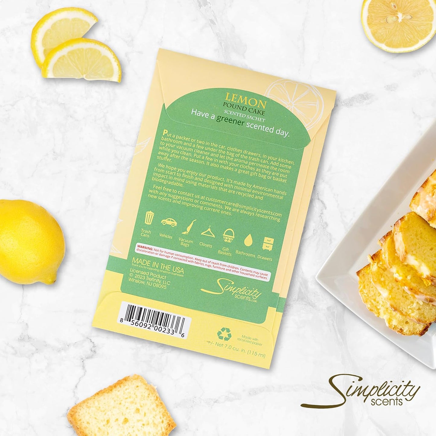 Lemon Poundcake Scented Sachets Pack of 6, Everyday - Long-Lasting Scented Bags, Home Fragrance, Air Freshener & Deodorizer for Closet, Room, Drawer, or Cars, Made in USA