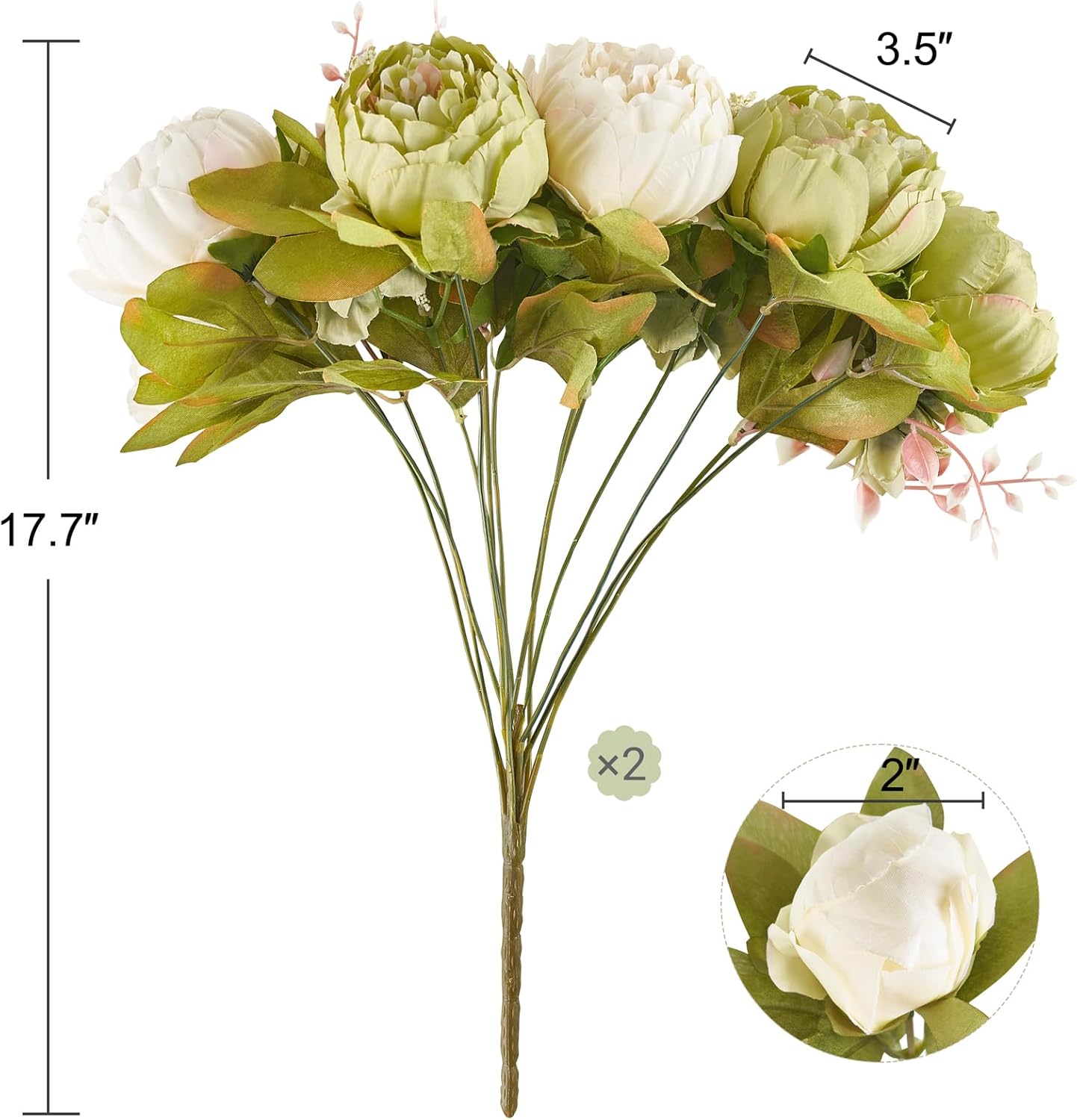 Peonies Artificial Flowers, 13 Stems Faux Peonies Real Touch 2 Pack | Look Real Silk Petals, Bendable Stems, No Wilting, Low Upkeep, Dining Table Centerpieces, Kitchen, Wedding, Party, Home Decor