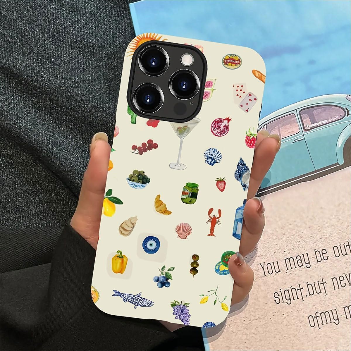 Case Compatible with iPhone 15 Pro - Hybrid Durable Shockproof Phone Cover,Cases for Woman Girl - Lemon Fruit Flower Fish Aesthetic
