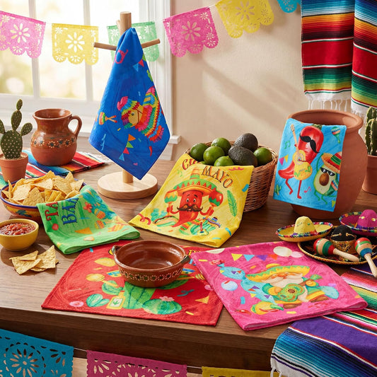 Set of 6 Mexican Kitchen Towels Fiesta Taco Cactus Chili Dish Towel Cinco De Mayo Bathroom Decorative Rustic Cloths Tea Towels for Kitchen Bathroom Home Housewarming Gifts, 14 x 21 Inch