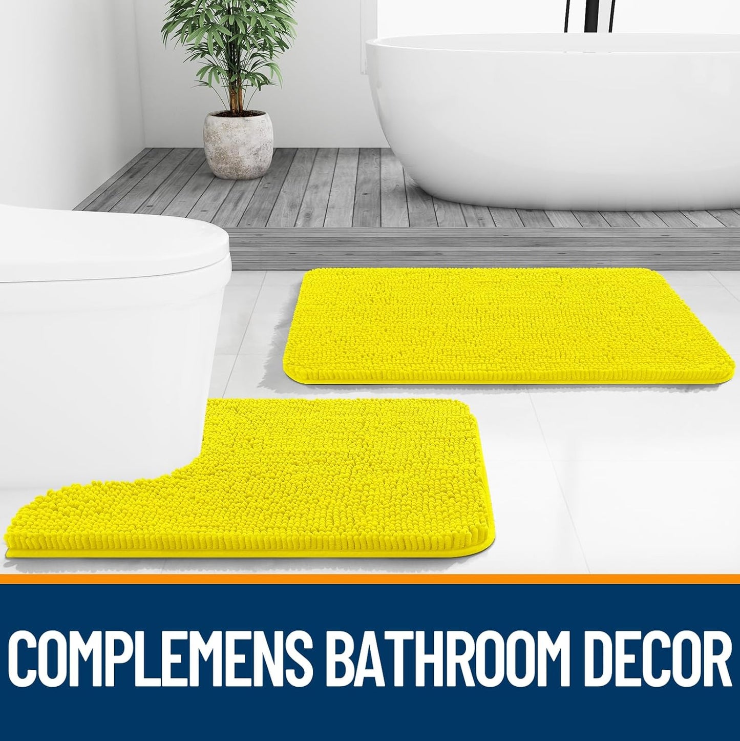 Bathroom Rugs 30x20, Extra Soft Absorbent Chenille Bath Rugs, Rubber Backing Quick Dry, Machine Washable Bath Mats for Bathroom Floor, Tub and Shower, Home Decor Accessories, Lemon Yellow