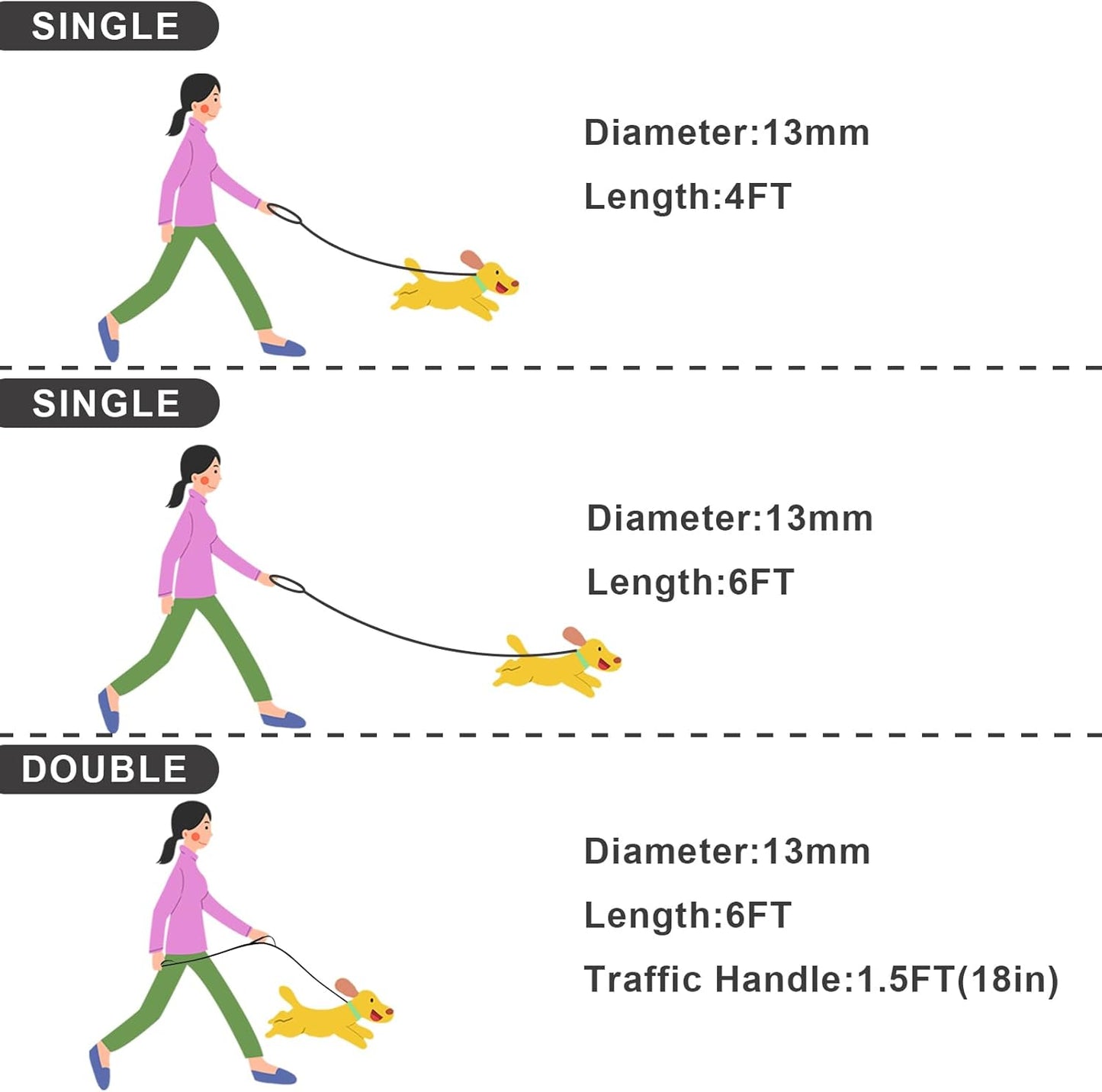 Rope Dog Leash, 6 Foot Heavy Duty Dog Leash with Aviation Aluminum Auto Locking Carabiner, Strong Nylon Pet Lead for Small, Medium, Large Dogs (Yellow, 6FT)