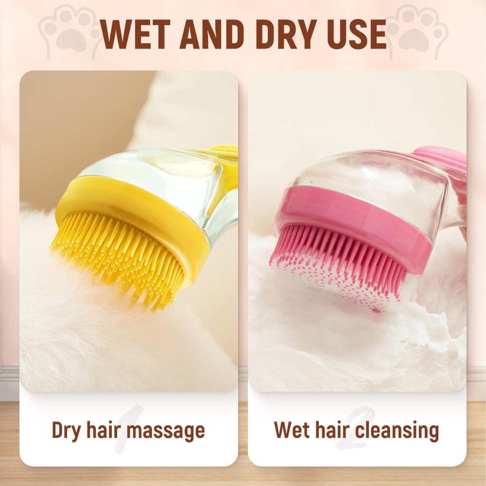 2026 New Dog Bath Brush Soft Silicone Bristle for Bathing Pets Grooming Massage BrushPet Bath Brush with Shampoo Dispenser, (yellow)