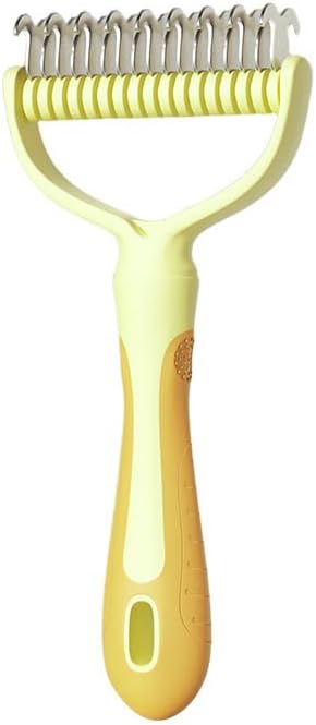 Pet Grooming Rake Deshedding Brush - Undercoat Rake with Metal Teeth for Dematting, Detangling & Removing Loose Fur - Ideal for Dogs & Cats (Yellow)