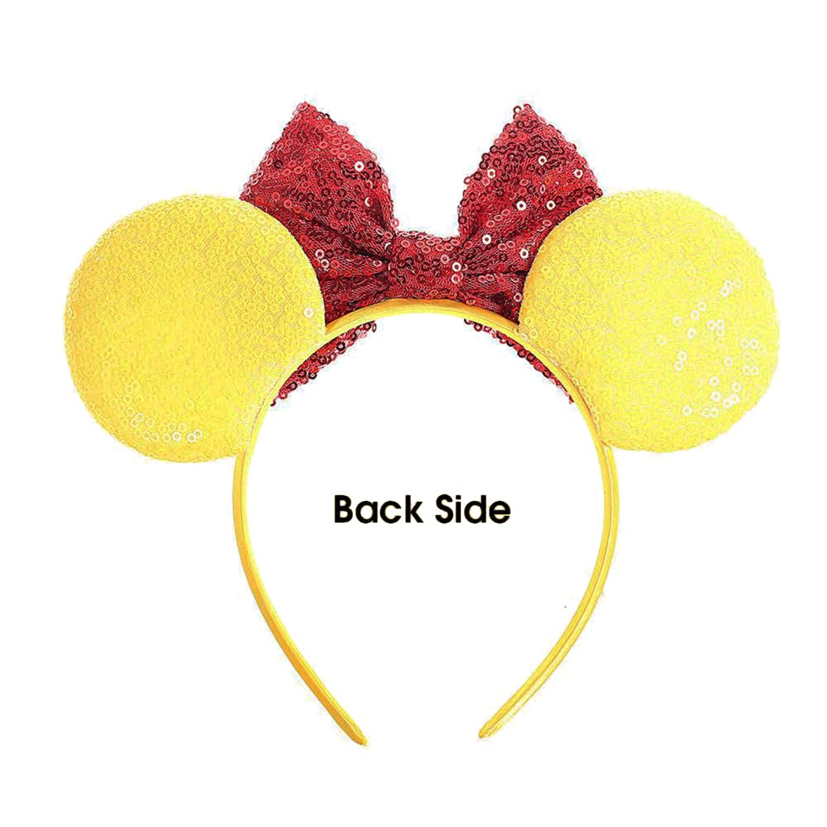 Bee Mouse Ears Headband Sequin Bow Hairband Honey Hair Hoop Costume Headwear for Women Girls Party Cosplay