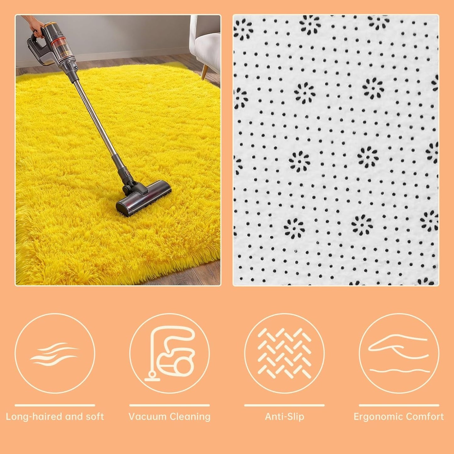 Cozy Winter Area Rug 2x3,Ultra Soft Plush Shaggy Rug Non Slip for Living Room/Bedroom,Kid/Pet Friendly,Modern Home Decor Carpet,Yellow