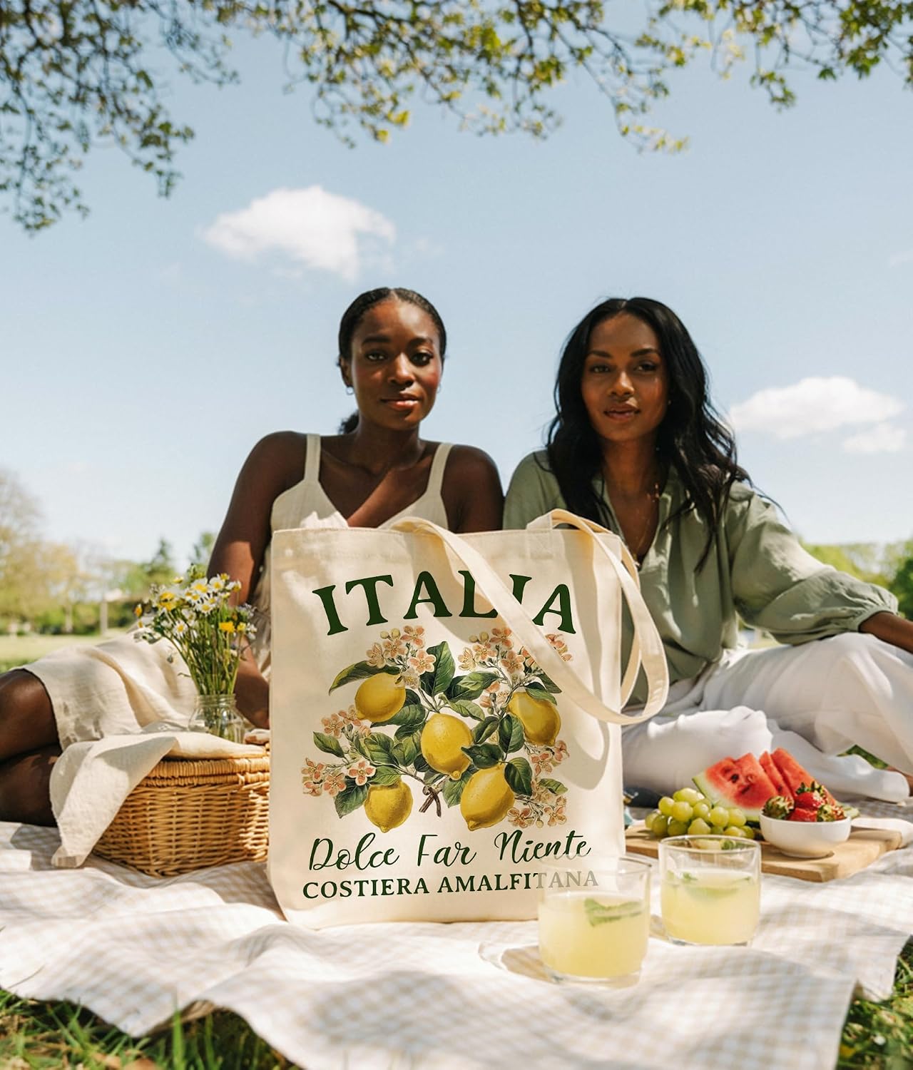 Aesthetic Farm Market Tote Bag for Women | Double-Sided, Reusable, Medium Size with Inner Pocket
