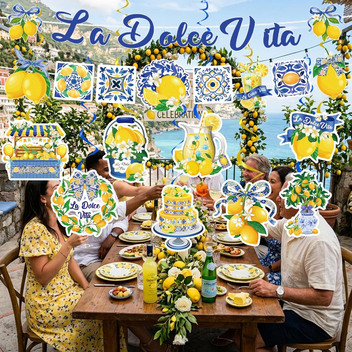 10pcs La Dolce Vita Party Decorations Include Lemon Citrus La Dolce Vita Banners Hanging Swirls Italian Summer Bridal Shower Wedding Weekend Bachelorette Theme Decor Supplies