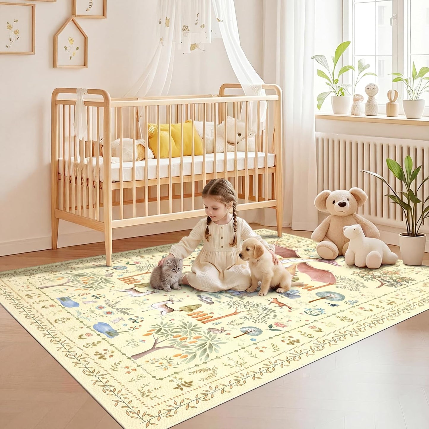 Bedroom Area Rugs 5x7ft Non Slip, Yellow Dragon Animal Print Living Room Rugs Non Shedding, Washable Fantasy Kids Nursery Floor Carpets for Dining Room Playroom Study Home Decor