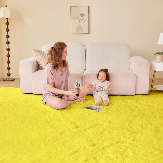 9x12 Yellow Rugs for Bedroom, Ultra-Soft Fluffy Area Rugs for Living Room, 9 x 12 Shag Carpet for Nursery, Kids, Girl, Boy, Baby, Plush, Fuzzy, Shaggy, Cute Home Decor