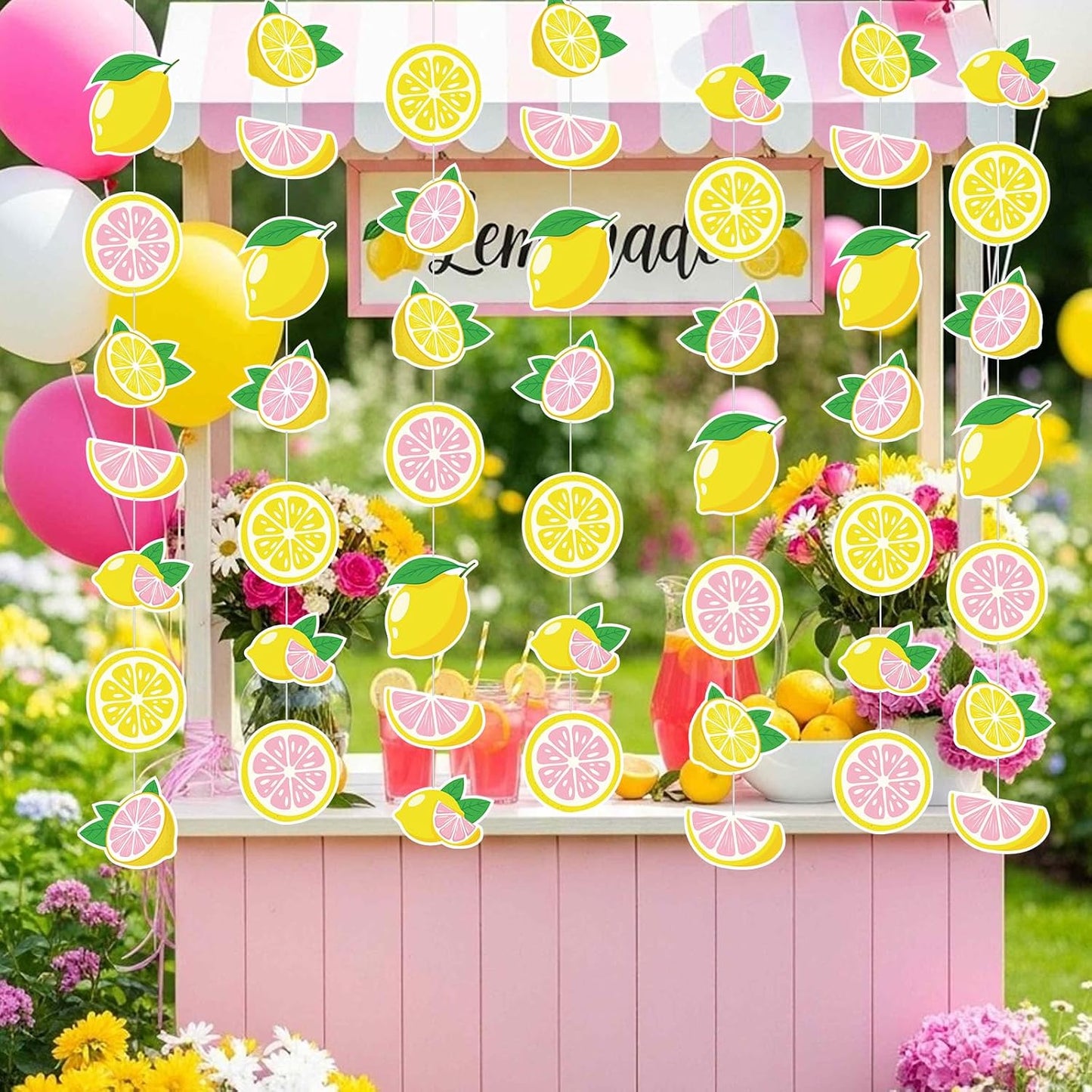 8 Pcs Lemon Party Banners Pink Lemon Paper Garland Birthday Party Decorations for Wedding Birthday Baby Shower Bridal Summer Fruit Decorations