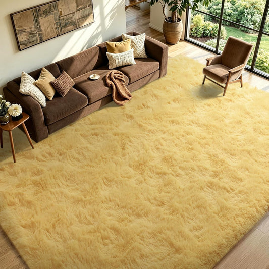 FinRèc 6x9 Feet Yellow Rugs for Living Room Bedroom, Soft Fluffy Shaggy Area Rug, Non-Slip Fuzzy Furry Shag Rug for Nursery Kids Room Dorm Room Home Decor, Indoor Plush Floor Carpet