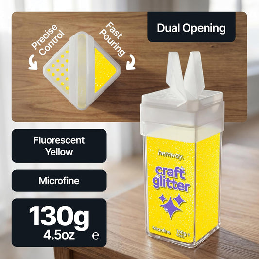 Craft Glitter Shaker Fluorescent Yellow 110g Microfine | Craft Glitter Shakers for Resin & Epoxy Crafts, Christmas Art Supplies, Nail, Festival, Crafting, Sparkle