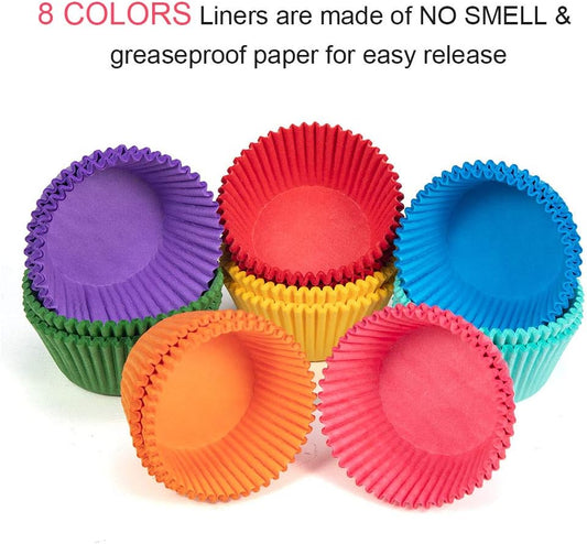 Bright Rainbow Standard Cupcake Liners Solid Colorful Paper Baking Cups 400-Count