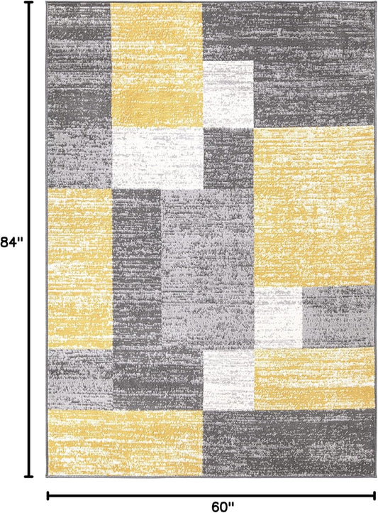 Oslo Modern Yellow Area Rug, Geometric Boxes Design, Non-Shedding Carpet for Living Room or Bedroom, 5' x 7'