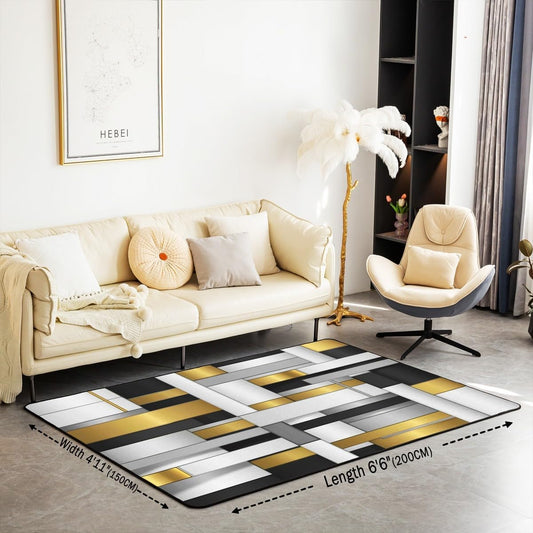 Abstract Area Rug 5x7 Modern Abstract Art Rugs Mat for Living Room Bedroom Golden Yellow Grey Pattern Decor Carpet Non Slip Area Runner Rug