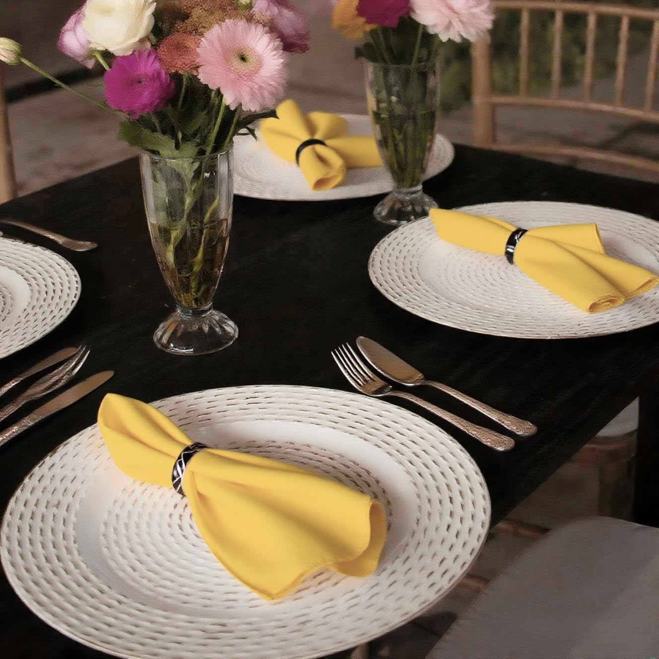Yellow Cloth Napkins Washable Set of 6-210GSM Heavy-Duty 20x20 Inch Solid Table Napkins Cloth in Bulk, Reusable Napkins with Hemmed Edges for Dinner, Holiday, Wedding, Party & Everyday Use