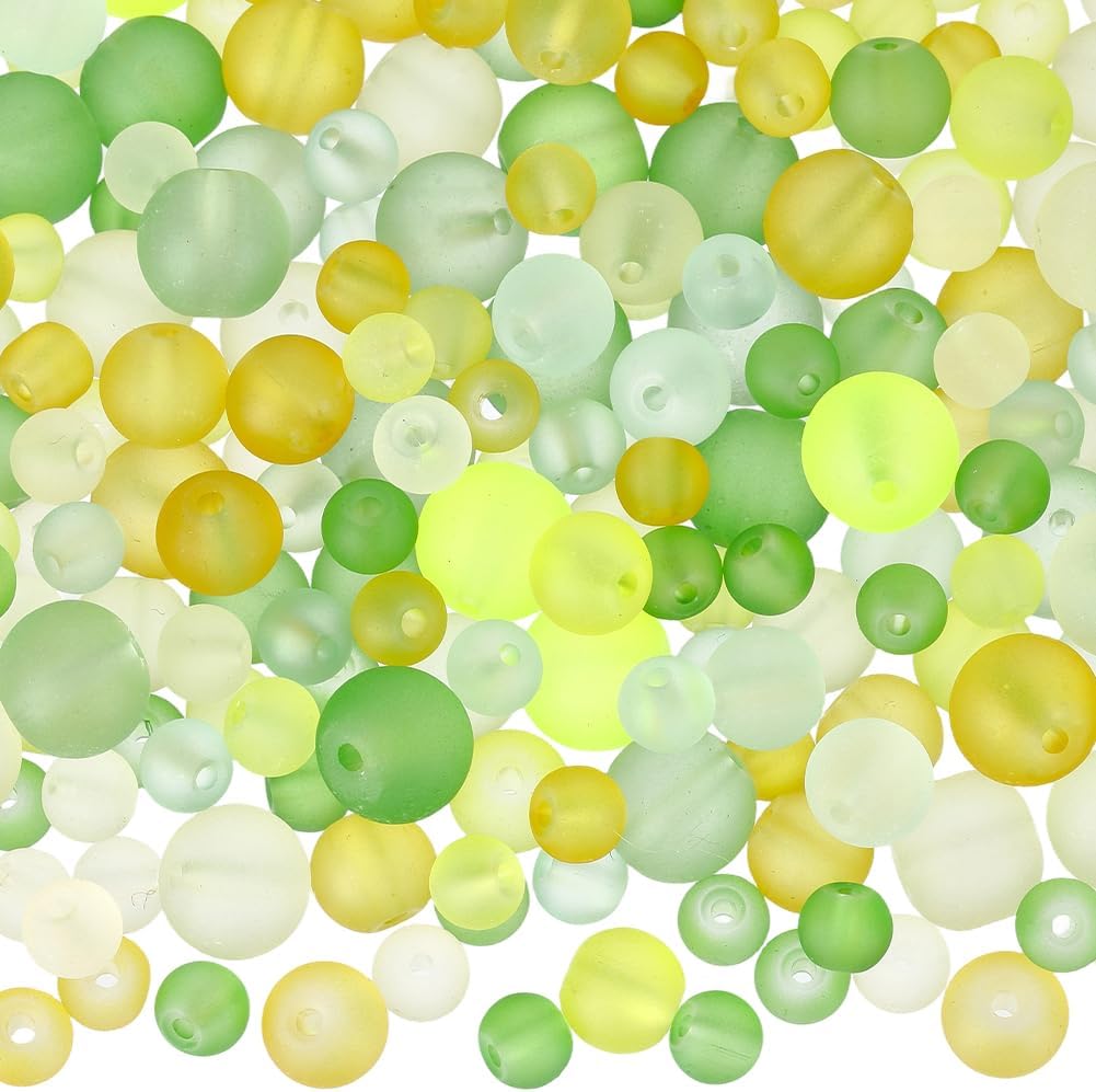 1 Box 400PCS 6/8/10MM Transparent Frosted Glass Beads with Holes Round Orange Yellow Green Baking Painted Matte Spacer Loose Bead Bulk for Jewelry Making Necklace Bracelet DIY Craft Supply