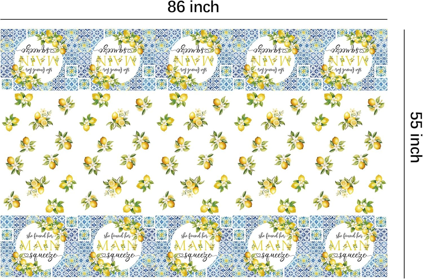 She Found Her Main Squeeze Bridal Shower Party Tablecloth, 3Pcs Disposable Lemon Bridal Shower Party Table Cover Supplies, Summer Citrus Fruit Capri Lemon Party Decorations, 55in x 86in