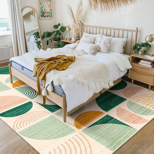 Green Rug Boho Washable 5x7 Area Rugs Non Slip Modern Abstract Large | Throw Carpet for Living Room Bedroom Dining Room Soft Low Pile Floor Indoor Bohemian Sage Green