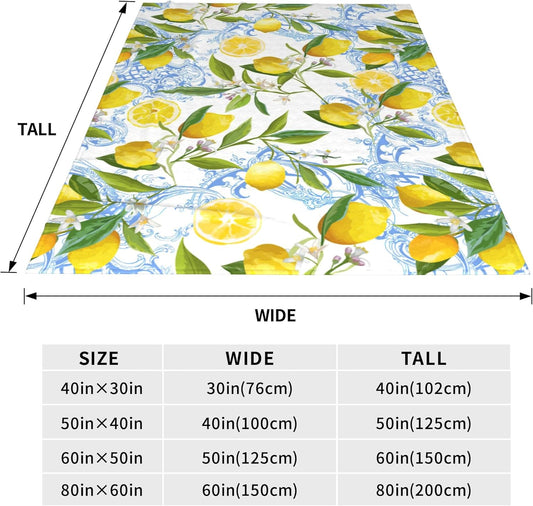Lemon Floral Blanket Yellow Fruits Green Leaves Lemon Gifts for Women Kids Girls Home Bedroom Living Room Decor Soft Lightweight Throw Blankets 60"x50"