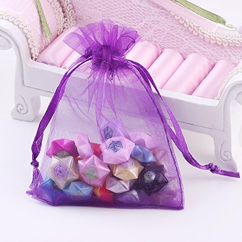 Pack of 100 4x6 Inch Sheer Organza Mesh Drawstring Gift Bags Purple | Present Pouches for Halloween Girl Baby Shower Valentines Day Favor Candy Favour Packing Handmade Soap Merchandise Makeup